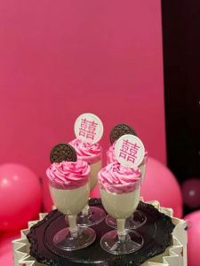 Pink Dessert Table Decoration Engagement Wedding Seal Paper Jelly Bottle Sticker Push Pop Fun Mousse Cup Dessert Decoration