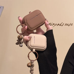 CrashStar Brown Solid Color Soft Silicone AirPods Case With Cute Bear Pendant For AirPods 1 2 3 AirPods Pro 2 4 InPods 12 i12 Wireless Bluetooth Headphones Headset Earphone Fashion Casing Shockproof Cover Shell Hot Sale