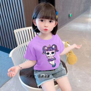 Girls Cotton T-Shirt with Light up Doll Cartoon Design Short Sleeve Glowing Top for Summer Childrens Fashion Lighting Effect
