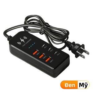 elough | Bộ Sạc Nguồn 6 Trong 1 Với 3USB + 3PD Sạc Nhanh EU/US Cắm Đầu Sạc USB Bộ Chuyển Đổi Cáp Ổ Cắm PD Cho Điện Thoại Di Động