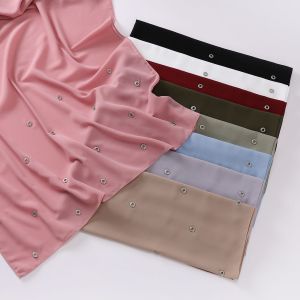 Jifang ผ้าคลุมไหล่ฮิญาบมุสลิมผ้าพันหัวผ้าชีฟองแบบเรียบเย็บด้วยมือปักหมุดคริสตัล WC34