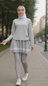 Setelan Olahraga Wanita 3 In 1 Instan Atasan Leging Rok Skirt Perempuan Sport Senam