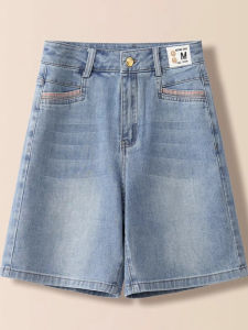 High Waist Short Denim Shorts Womens Summer Thin Wide Leg Five-Point A-Line Hot Pants Casual Straight Leg Jeans Light Color