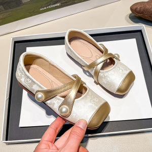 French Style Color Blocked Pearl Decorated Girls Flat Shoes