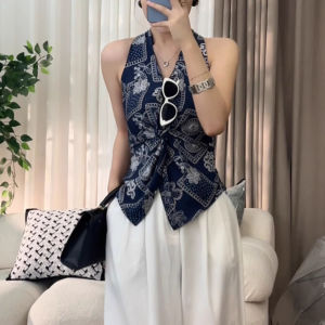 chaqi | Retro Twisted V-neck Neck-hanging Sleeveless Crop Top