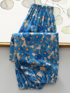 กางเกงผ้าไหมลายโคมไฟสำหรับเด็กผู้หญิงในฤดูร้อน กางเกงขายาวทรงหลวมสบาย ๆ ระบายอากาศได้ดี กางเกงขายาวผ้าฝ้ายสังเคราะห์สำหรับใส่อยู่บ้าน