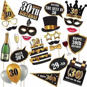 1bag Happy Birthday 30th 40th 50th 60th Paper DIY Stick Photo Booth Props Mask Photobooth Anniversary Adult Birthday Party Decor