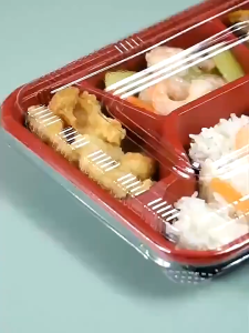 3 Grid Red Bento Box with Lids Thick Partition Takeaway Packaging Box Wholesale