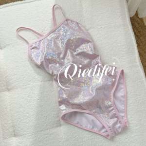 Pure Desire High Value Pearl Powder One Piece Triangle Swimsuit Women Slimming Belly Cover Beautiful Back Ladies Swimsuit