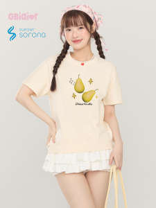 Gbiaior | American Street Style Red Apple Pattern Gray Color High-quality SORONA Cool Feeling Short Sleeve T-shirt
