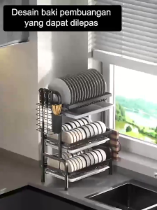 RAK PIRING STAINLESS / DISH RACK MANGKUK PIRING / RAK PIRING DAPUR 3 SUSUN KOKOH - NARITA-3LAYER SHOPTILLDROPSS88