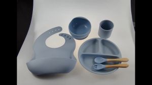 Baby Feeding Set Silicone Baby Plate Set Infant Silicon Bib Suction Bowl Cup Spoon Forks Toddler Tableware Set BPA Free
