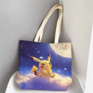 Bandai | Pokemon Psychic Type Collection Storage Bags Tote Bag Travel Summer Beach Shoulder Bag Reusable Grocery Shopping Bag Anime