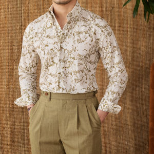 Mr. Deer Threes Fashionable Floral Pure Cotton Long Sleeve Shirt Casual Leisure Slim Fit Mens Shirt for Commuting And Daily Wear