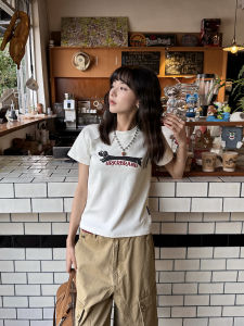 URKR Thiết Kế Ban Đầu Chất Liệu Cotton Áo Thun Nữ Tay Ngắn in Hình Chó Chả Vai Thường Ngày Mùa Hè 2025