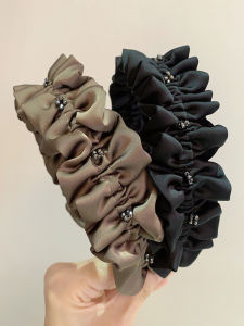 Womens Vintage High Top Knot Hairband Fashionable Versatile Hair Accessories Outdoors Face Wash Satin Headband with Gemstone