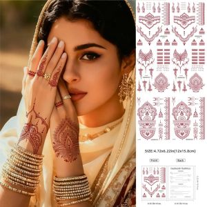 สติกเกอร์ติดตัวลายเฮนน่ากันน้ำ 6 แผ่น สำหรับผู้หญิงและเด็กผู้หญิง ลายดอกไม้สีแดงสไตล์อินเดีย สำหรับตกแต่งมือ เท้า และร่างกาย