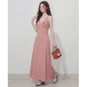 RELNLEX | Bộ Đầm Caro Phong Cách Retro Kích Cỡ Lớn Mới Hè