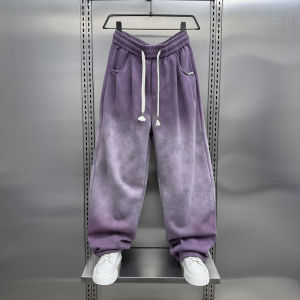 Mens Gradient Color Sport Sweatpants Fleece Lined Thickened Straight Leg Wide Leg Casual Pants Floor Length Spring Autumn