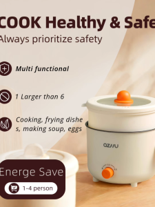 Mini Electric Hot Pot with Steamer – 1.8L Non-Stick Multi-Cooker Dual Power Portable for Dorm Travel & Small Kitchen