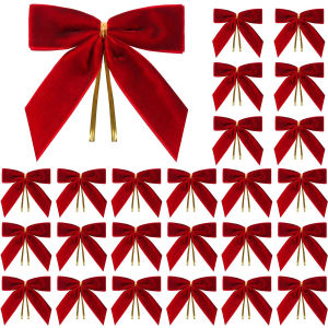 24pcs Christmas Bowknot Decoration Exquisite Holiday Bow Xmas Tree Velvet Bows Gift Wrapping Crafts Home Hanging Decor