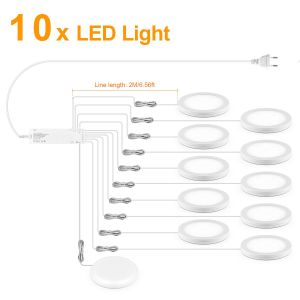 2/4/6/10Pcs Dimmable Touch Sensor Puck Light Aluminum 12V LED Ceiling Panel Light Hand Sweep Sensing Cabinet Display Shelf Lamp