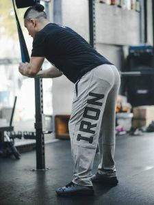 Lightweight Elastic Fitness Pants Mens Breathable Moisture Wicking mid Waist Straight Leg Long Trousers Gym Sportswear