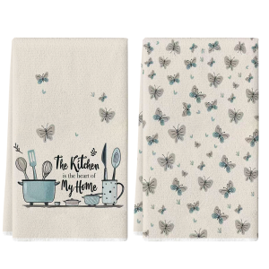 2Pcs Artistic Kitchen Towels with Butterfly Elements 40Cm*60Cm Towel Set Super Absorbent Soft Cleaning Cloth Cooking and Baking Tea Towel Hand Towel Cleaning Cloth Dishcloth Kitchen Decoration Living Room Decorations Kitchen Essentials Home ...