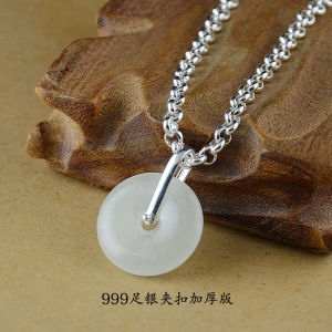 999 Sterling Silver Hetian Jade Emerald round Jade Pendant Clipped Button Beeswax Amber Coral Pendant Foot Silver Buckle Large Small Size Thickened