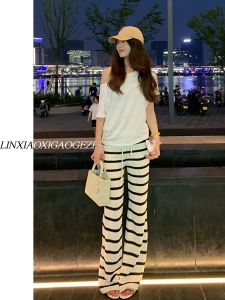 Quần Ống Rộng Cạp Cao Phong Cách Hàn Quốc Mùa Hè 2025 Quần Ống Rộng Thoải Mái Cho Nữ Quần Ống Rộng Dài Đến Sàn