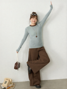 JULULOOK | Bộ Quần Áo Knit Phù Hợp Cho Phụ Nữ Mũm Mĩm Có Chi Tiết Sọc