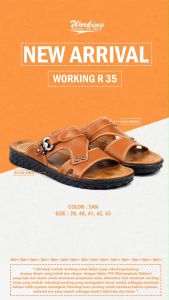 Sandal Kulit Pria Distro Working R 35 / Sendal Cowok Slop Leather Sintetis