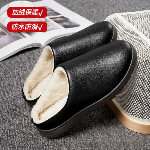 New 2025 Womens Cotton Slippers Leather Surface Half Slip Home Kitchen Indoor Anti-Slip Warm Waterproof Mens Work Shoes