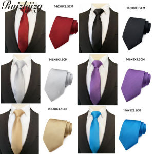 Ruizhijzg Neck Ties For Men Solid Color Polyester Silk Woven Necktie