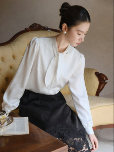 XXNING | Áo Sơ Mi Tay Bóng Kiểu Tai Thỏ Pháp