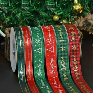 5 Meters Christmas Ribbon 15mm 25mm Grosgrain Satin Ribbons for Christmas Gift Wrapping Yule Decoration DIY Handmade Crafts