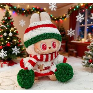 ชุดเสื้อผ้าตุ๊กตาพร้อมเครื่องประดับสำหรับตุ๊กตาเกาหลี Labubu Idol V1 V2 เสื้อสเวตเตอร์คริสต์มาสลายคุกกี้ หมวก ชุดปีใหม่