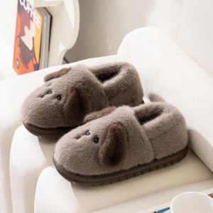 Confinement Cotton Slippers Womens Winter Wear Cute Bows Puppy Interior Home Heattech Plush Bag Heel Cotton-Padded Shoes