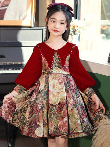 ชุดเจ้าหญิงสำหรับเด็กผู้หญิง ชุดราตรีระดับไฮเอนด์ ชุดการแสดงปIANO ชุดเด็กผู้หญิงสีแดง ชุดเจ้าหญิงฤดูหนาว