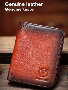BULLCAPTAIN Mens Wallet Top Layer Cowhide Leather 2023 New Leather Wallet Retro Vertical Drivers License Wallet QB-066