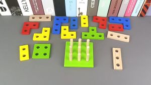 [Choo Choo Toy] Wooden Sorting Puzzles Board Geometric Shape Stacker Building Block Toy Mainan Montessori 柱拼装积玩具 - BT148