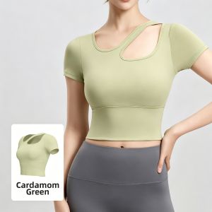 ASran | Sloping Shoulder Padded Breathable Dry Fast Sport Wear Slim Fit T Shirt
