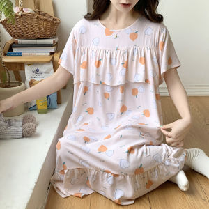 Artificial Cotton Nightdress Womens Summer Rainbow Cotton Thin Sweet Cute Princess Style 2024 New Arrival plus Size Homewear Thin