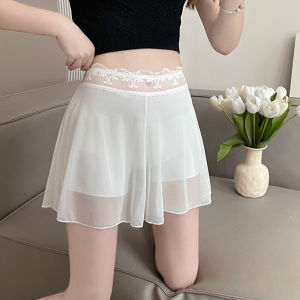 Safety Pants Womens Modal Mesh Inner Layer Thin Summer Bottoming Shorts Skirt Pants Fake Two-Piece Set Anti-Light Walking