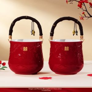 Red Bridal Decoration Buckets Pair