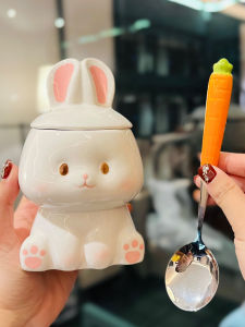Soft and Adorable Good-looking Ceramic Rabbit Shape Mug with Cover Spoon Cute Young Adult Heart Student Dormitory Drinking Cup