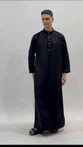 DELIFAZ Thobe arab Jubah Gams Pria remaja dewasa lengan panjang polosan bahan mengkilap AFKAR Navy