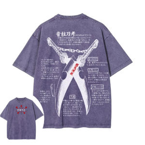 Bandai | Demon Slayer Mens and Womens Washed T-Shirt Tengen Uzui Summer and Spring Anime Tee Retro Distressed Harajuku Y2k Short Sleeve