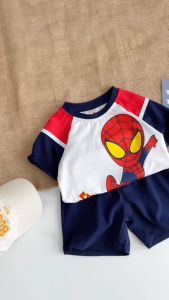 Set bộ tay ngắn bé trai áo thun zaclang họa tiết siêu nhân và quần short 1 tới 7t BERNIE 1124B01