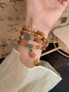 Multi-Layered Bell Flower Gold Thread Jade Beaded Bracelet Necklace Womens New Chinese Style Long High-End Feeling Hand Bracelet